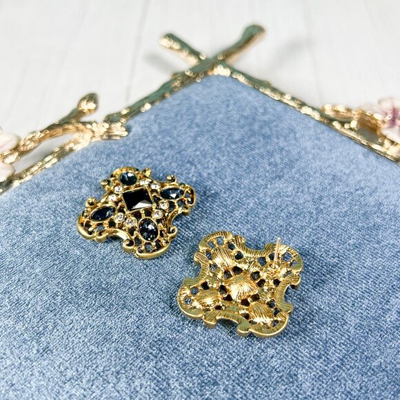 Vintage Sapphire Earrings, Blue Gemstone Earrings, Bridal Crystal Earrings, Gift - Picture 4 of 11